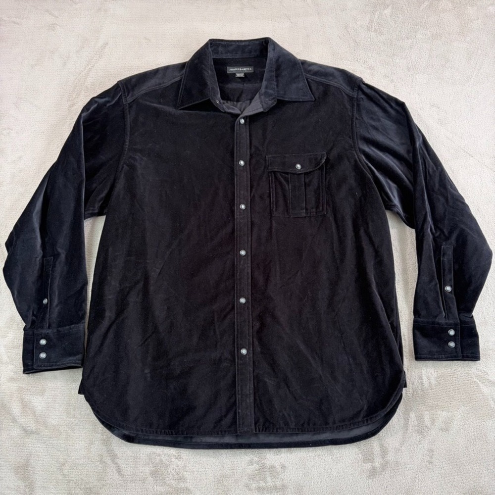 Vintage Jhane Barnes Velvet Pearl Snap Shirt Black Men XL Pocket Designer RARE